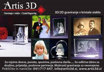 ARTIS 3D, 2D-3D GLOBINSKO LASERSKO GRAVIRANJE V STEKLO, SUBLIMACIJSKI TISK NA SKODELICE, LJUBLJANA